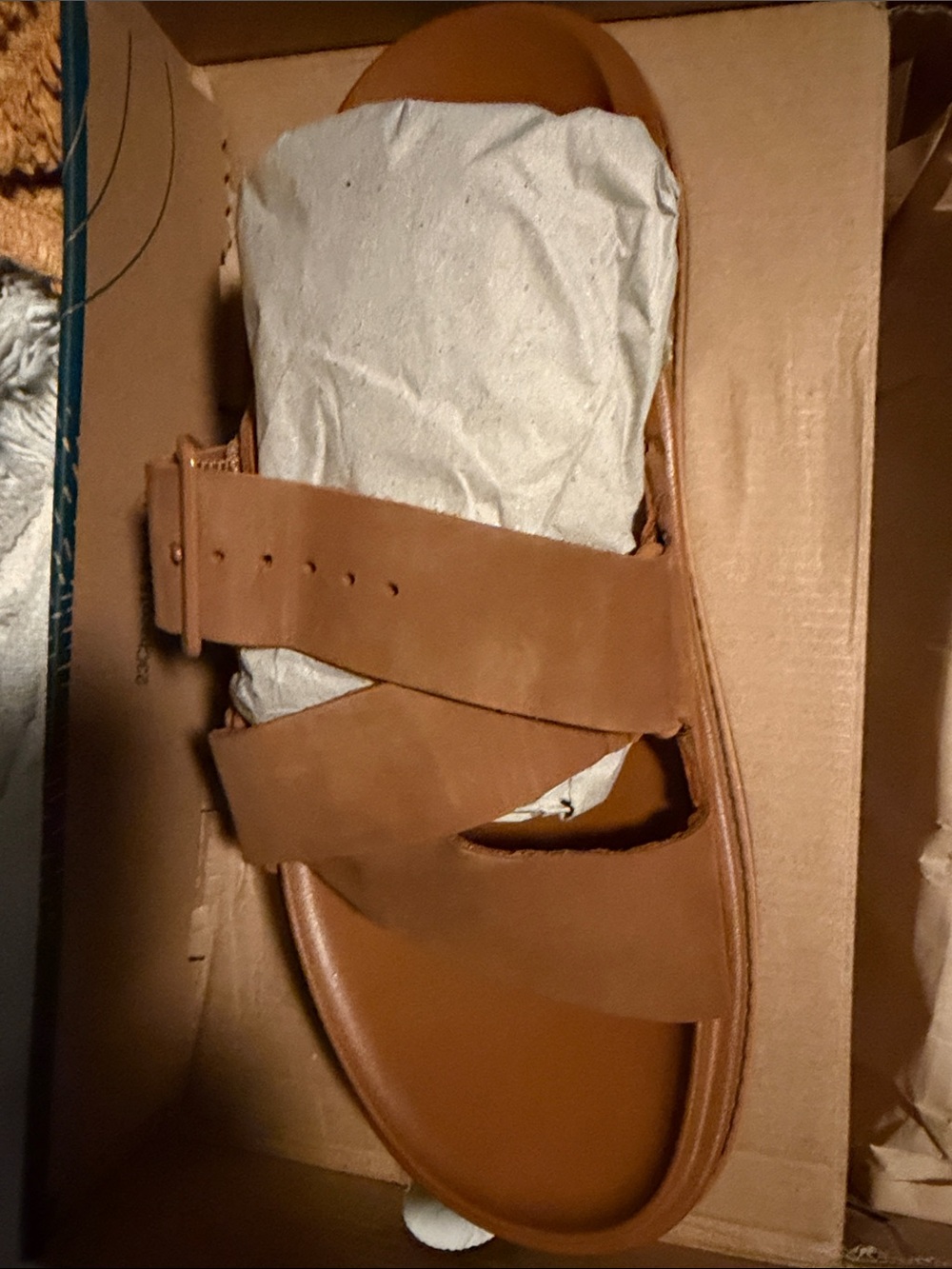 Chaco Tan Leather Crossover Strap Sandal